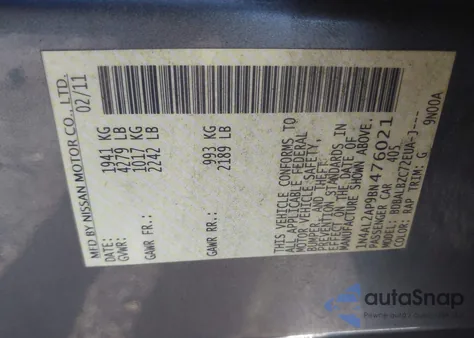 2011 Nissan Altima 2.5 S z USA, uszkodzony, nr VIN 1N4AL2AP9BN476021